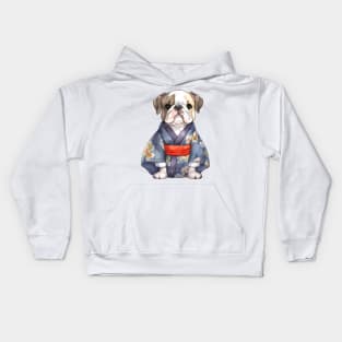 Watercolor Bulldog in Kimono Kids Hoodie